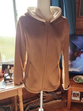 Faded Glory Tan Hooded Teddy Jacket with Cream Sherpa Lining